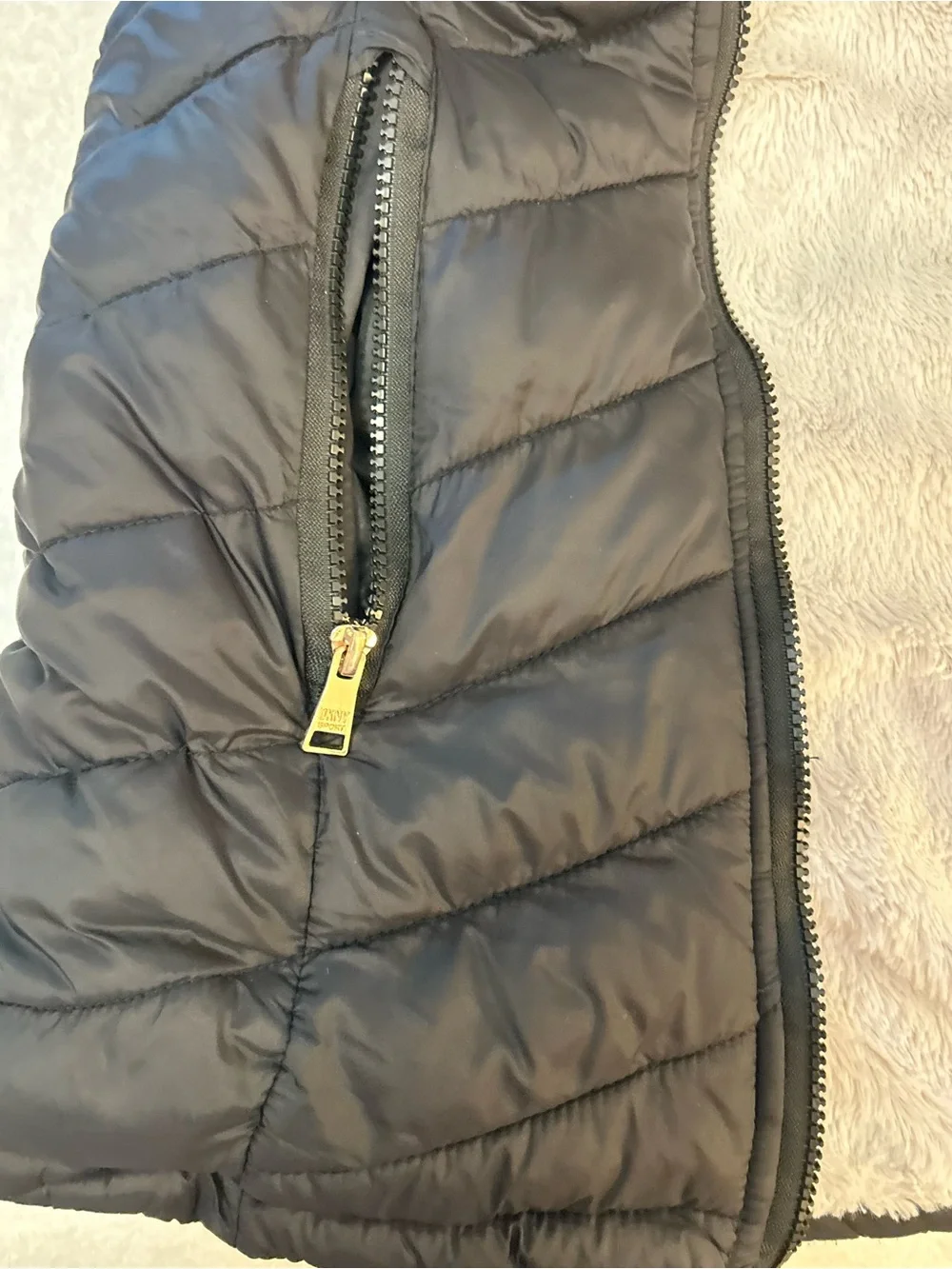 DKNY Sport Girls Black Sherpa Lined Hooded Puffer Coat Size 14/16